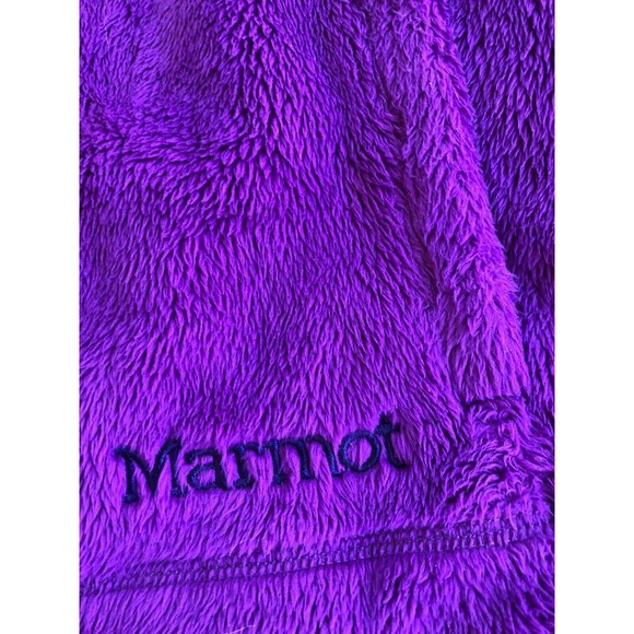 MARMOT Polartec Women Fluffy Fleece Jumper Large Full Zip Neon Purple Hooded - Picture 8 of 10